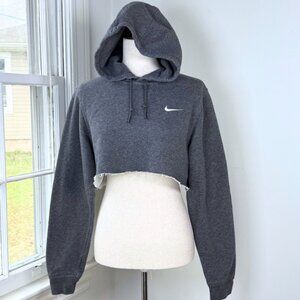 Nike Gray Cut Off Sweatshirt Hoodie Small Comfy Athleisure Raw Hem Reworked